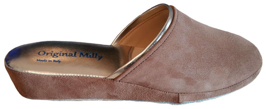 7200 Camoscio Taupe suola Bufalo Ciabatte da camera Donna Original Milly Made in Italy