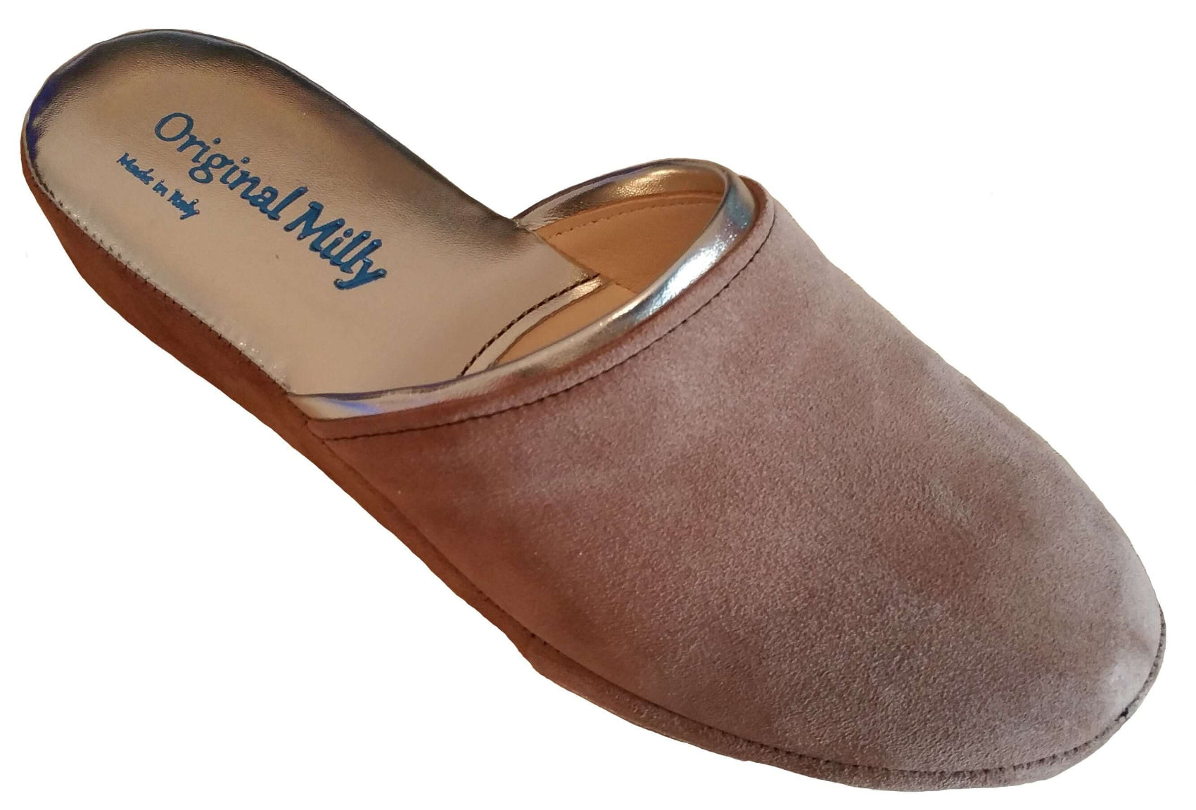 7200 Camoscio Taupe suola Bufalo Ciabatte da camera Donna Original Milly Made in Italy