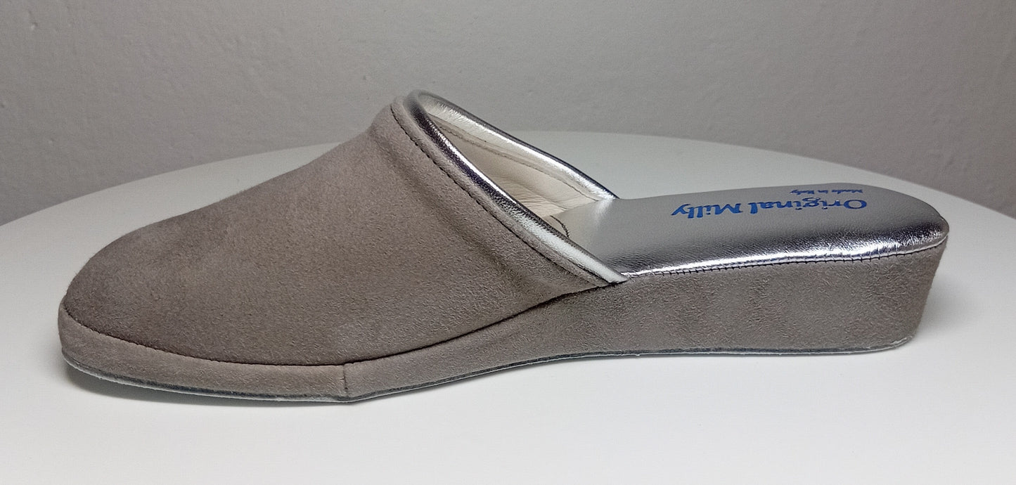 7200 Camoscio Taupe suola Bufalo Ciabatte da camera Donna Original Milly Made in Italy - Foto N 3