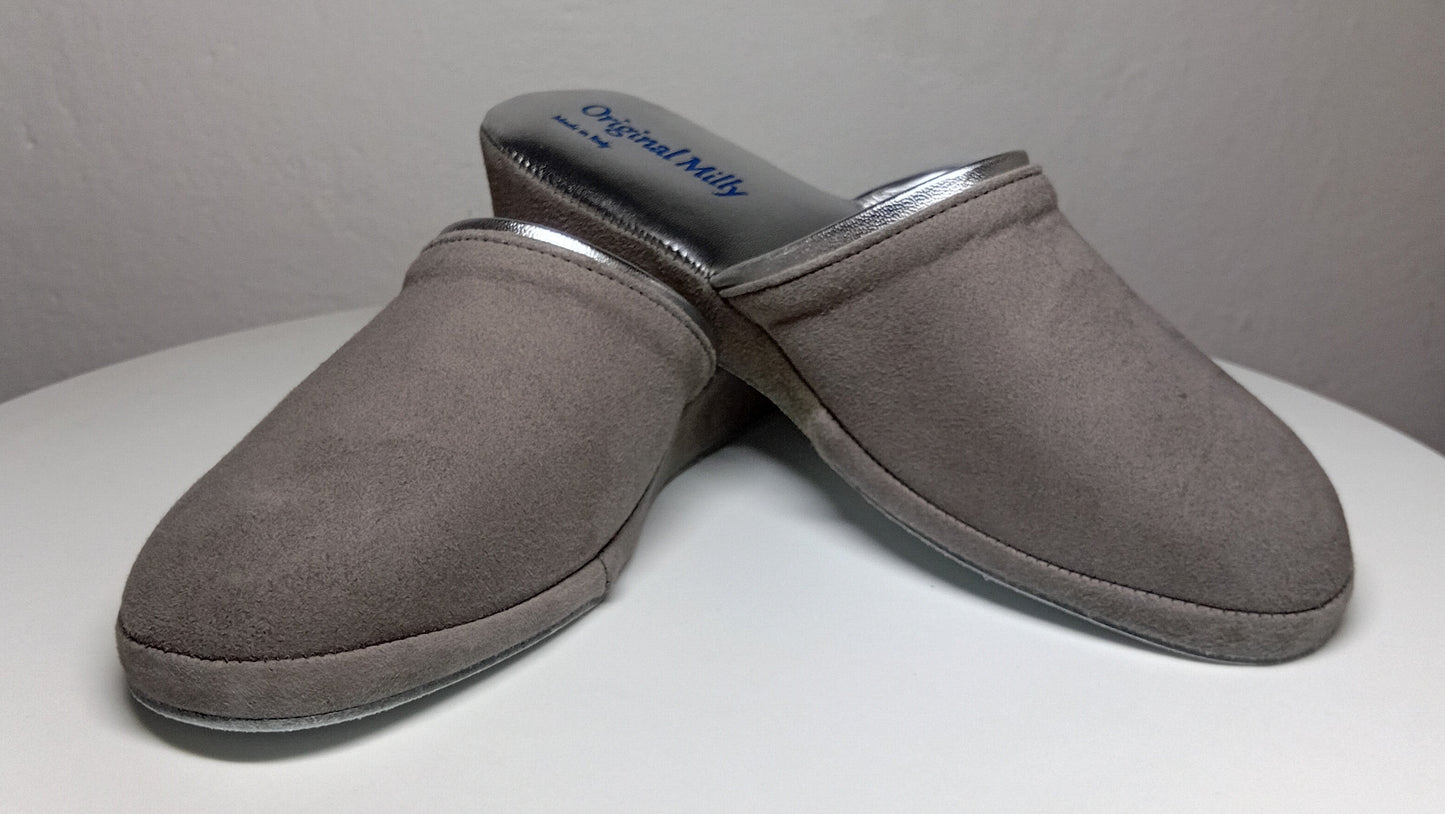 7200 Camoscio Taupe suola Bufalo Ciabatte da camera Donna Original Milly Made in Italy - Foto N 4