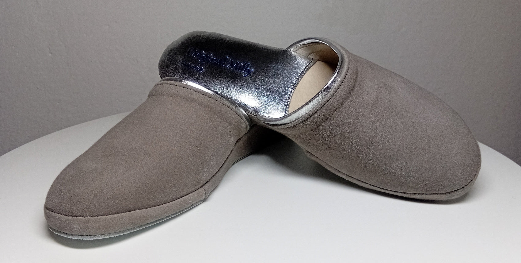 7200 Camoscio Taupe suola Bufalo Ciabatte da camera Donna Original Milly Made in Italy - Foto N 6