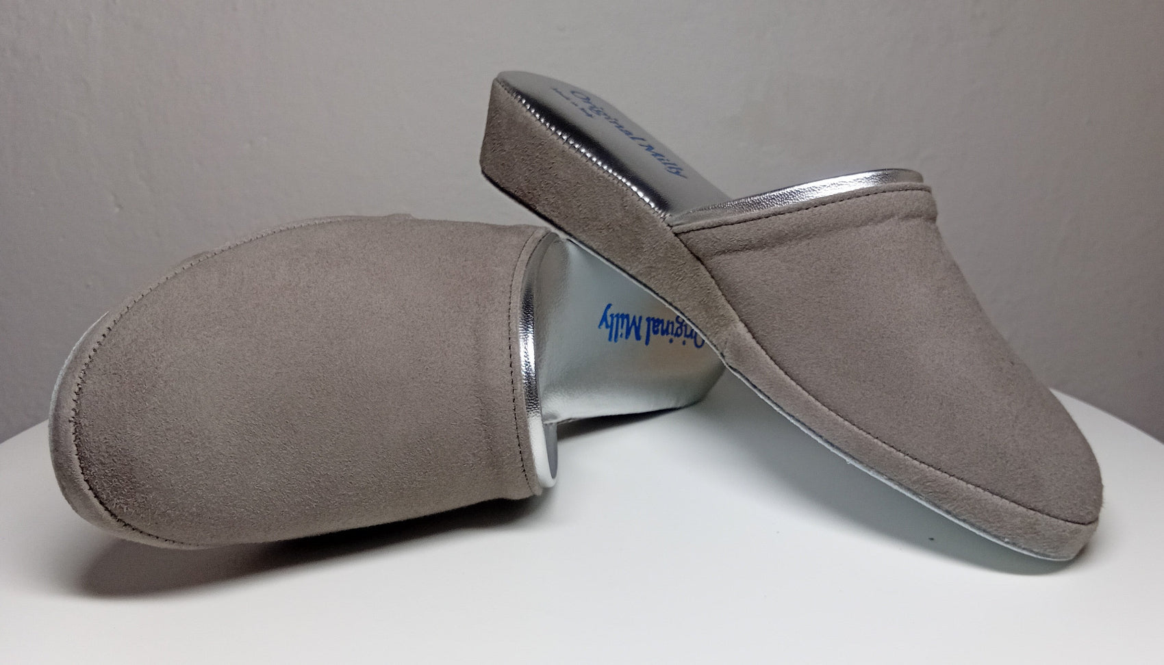 7200 Camoscio Taupe suola Bufalo Ciabatte da camera Donna Original Milly Made in Italy - Foto N 7