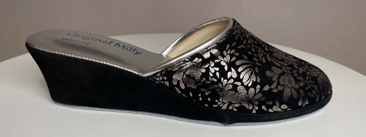 8000 Camoscio Nero Argento suola Bufalo Ciabatte da camera Donna Original Milly Made in Italy