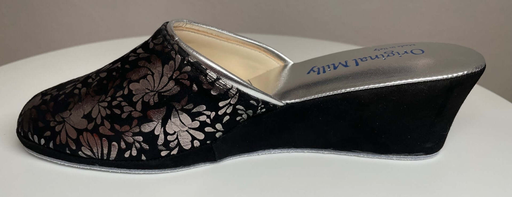 8000 Camoscio Nero Argento suola Bufalo Ciabatte da camera Donna Original Milly Made in Italy