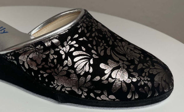 8000 Camoscio Nero Argento Suola Bufalo Ciabatte da camera Donna Original Milly Made in Italy