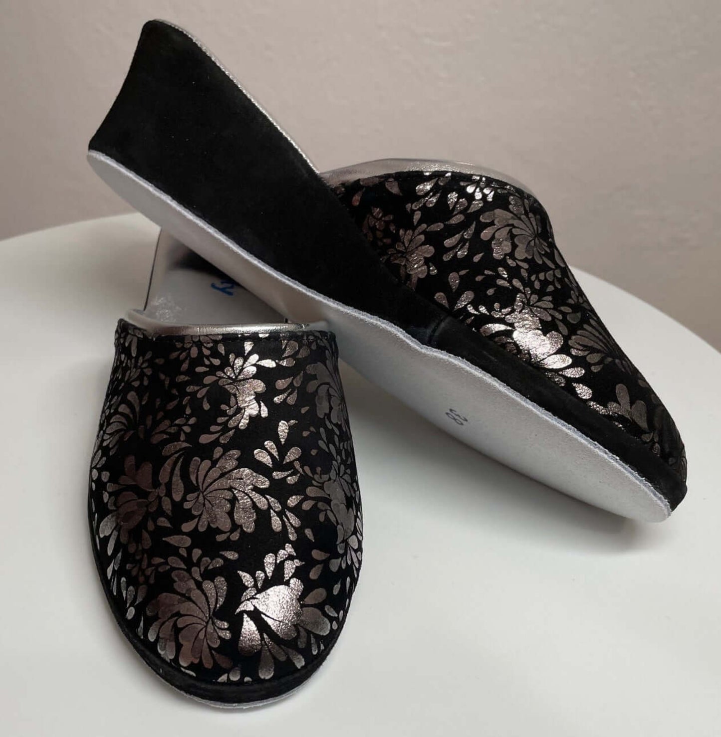 8000 Camoscio Nero Argento suola Bufalo Ciabatte da camera Donna Original Milly Made in Italy