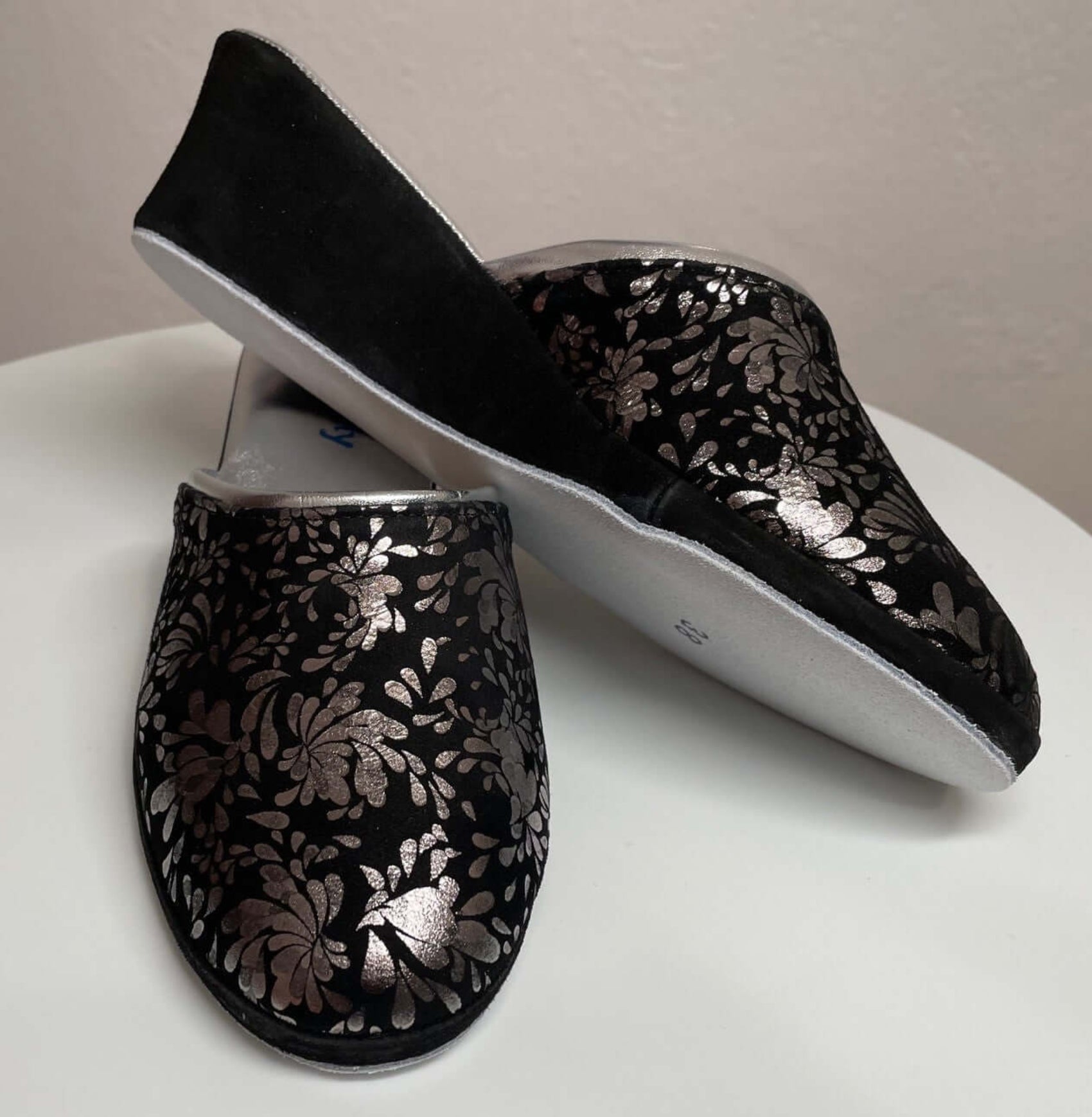 8000 Camoscio Nero Argento suola Bufalo Ciabatte da camera Donna Original Milly Made in Italy