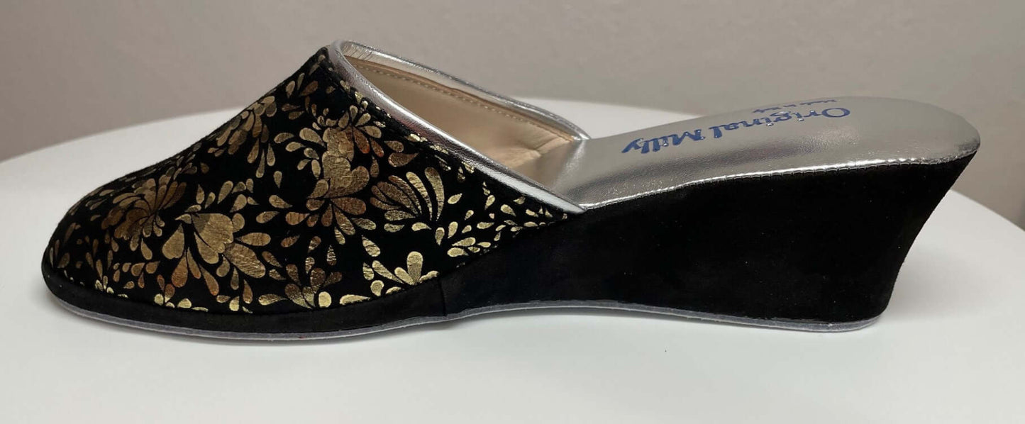8000 Camoscio Nero Oro suola Bufalo Ciabatte da camera Donna Original Milly Made in Italy