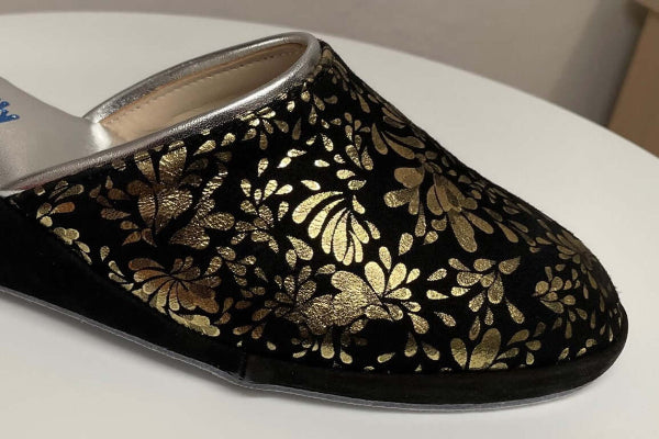 8000 Camoscio Nero Oro Suola Bufalo Ciabatte da camera Donna Original Milly Made in Italy