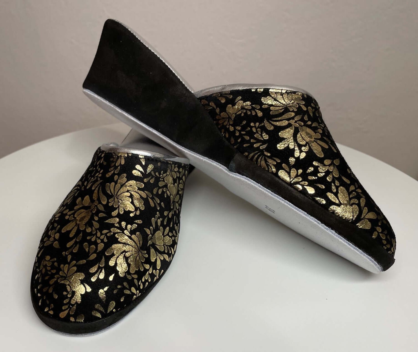 8000 Camoscio Nero Oro suola Bufalo Ciabatte da camera Donna Original Milly Made in Italy