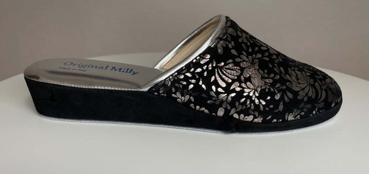 8200 Camoscio Nero Argento suola Bufalo Ciabatte da camera Donna Original Milly Made in Italy