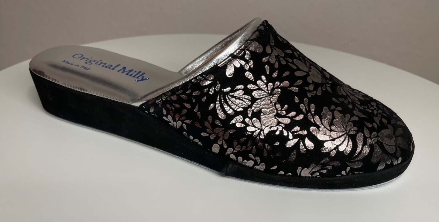 8200 Camoscio Nero Argento suola Bufalo Ciabatte da camera Donna Original Milly Made in Italy