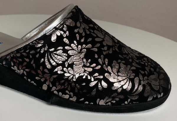 8200 Camoscio Nero Argento Suola Bufalo Ciabatte da camera Donna Original Milly Made in Italy