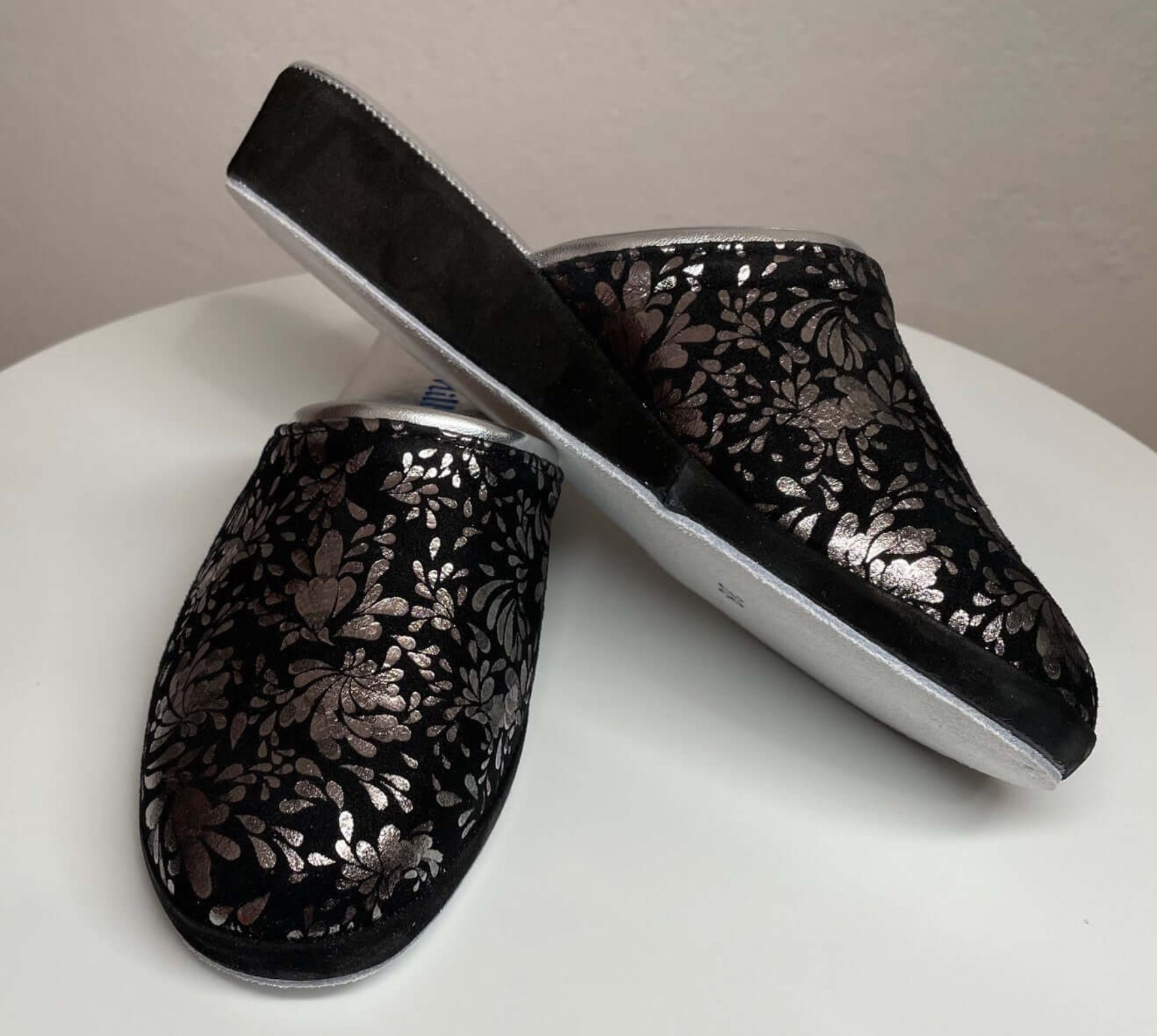 8200 Camoscio Nero Argento suola Bufalo Ciabatte da camera Donna Original Milly Made in Italy