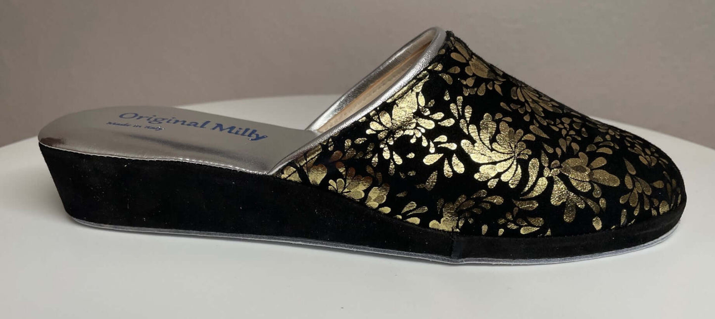 8200 Camoscio Nero Oro suola Bufalo Ciabatte da camera Donna Original Milly Made in Italy