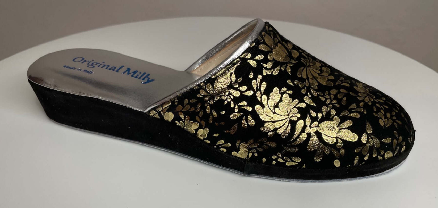 8200 Camoscio Nero Oro suola Bufalo Ciabatte da camera Donna Original Milly Made in Italy