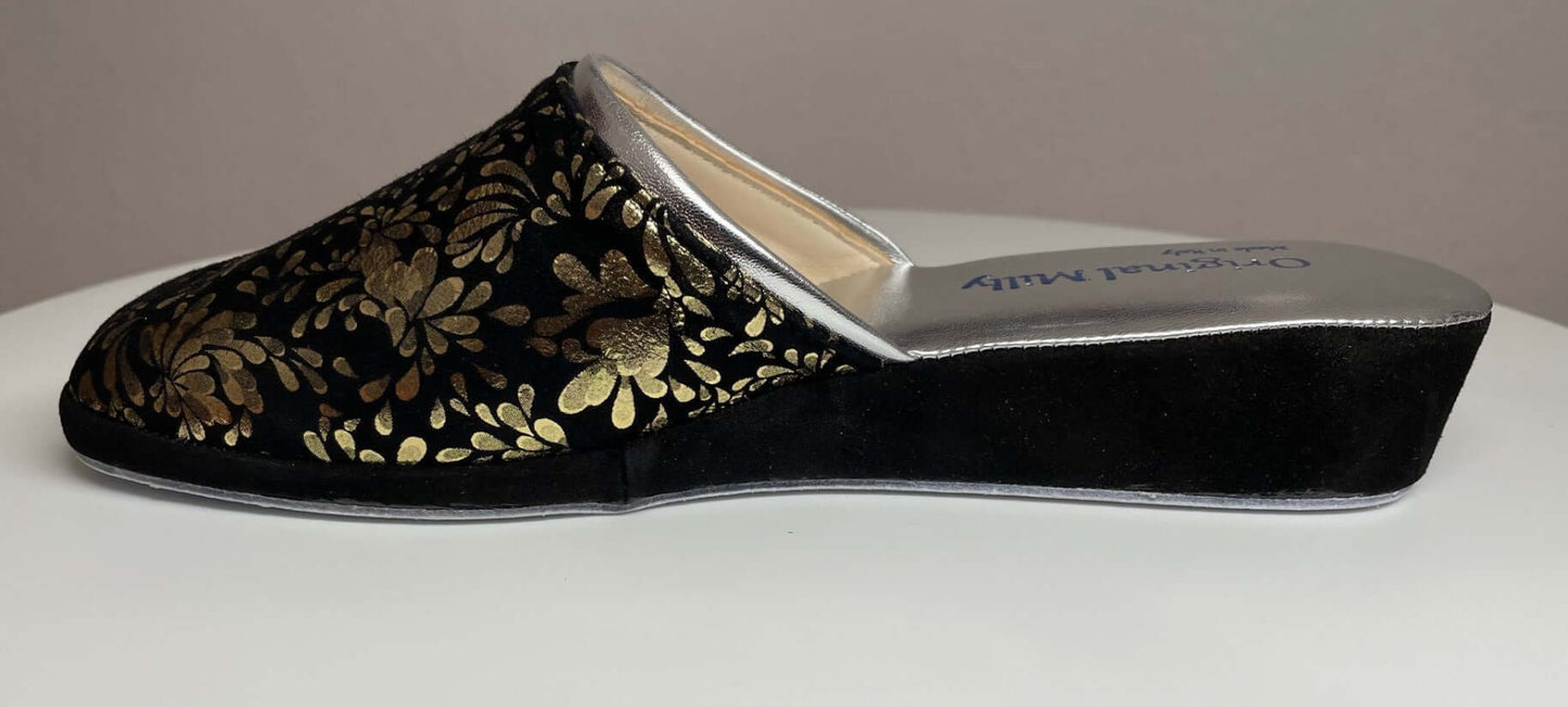 8200 Camoscio Nero Oro suola Bufalo Ciabatte da camera Donna Original Milly Made in Italy