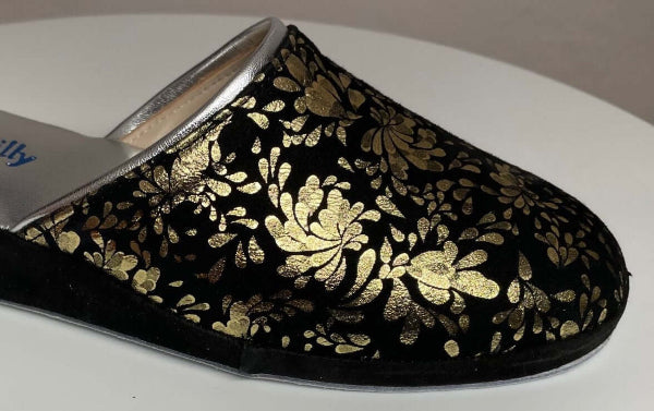 8200 Camoscio Nero Oro Suola Bufalo Ciabatte da camera Donna Original Milly Made in Italy