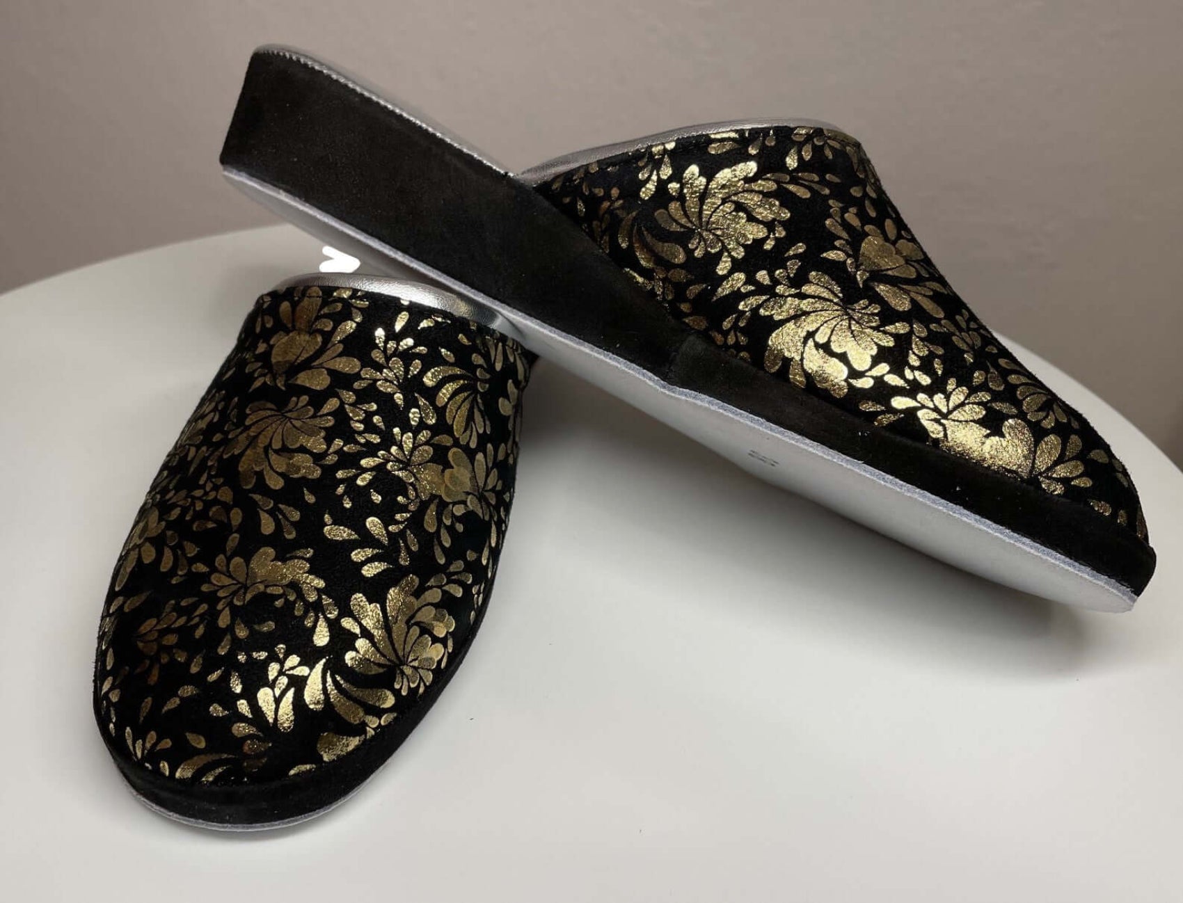 8200 Camoscio Nero Oro suola Bufalo Ciabatte da camera Donna Original Milly Made in Italy