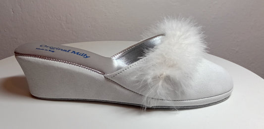9000 Camoscio Bianco con Piuma Suola Bufalo Ciabatte da camera Donna Original Milly Made in Italy