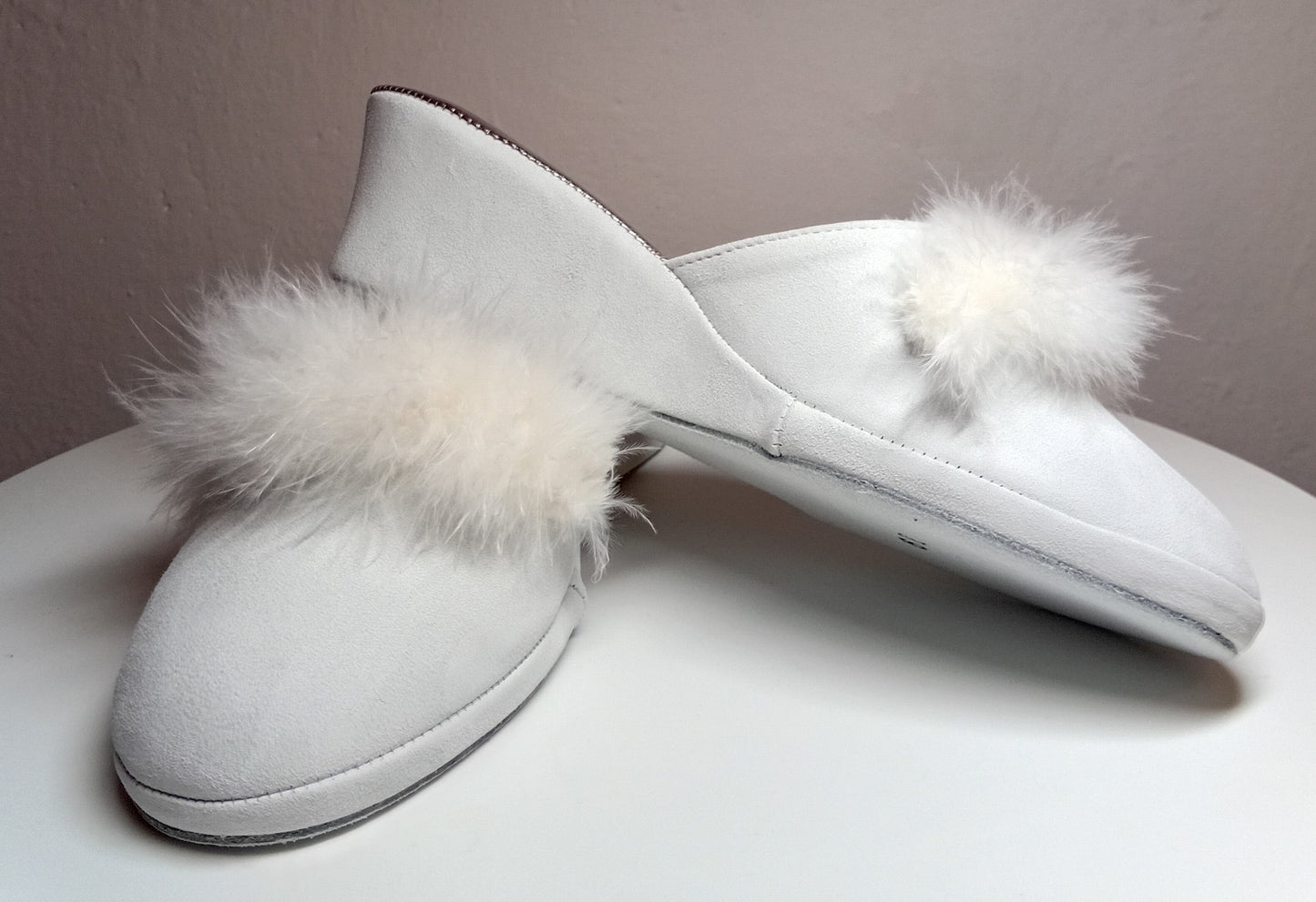 9000 Camoscio Bianco con Piuma Suola Bufalo Ciabatte da camera Donna Original Milly Made in Italy