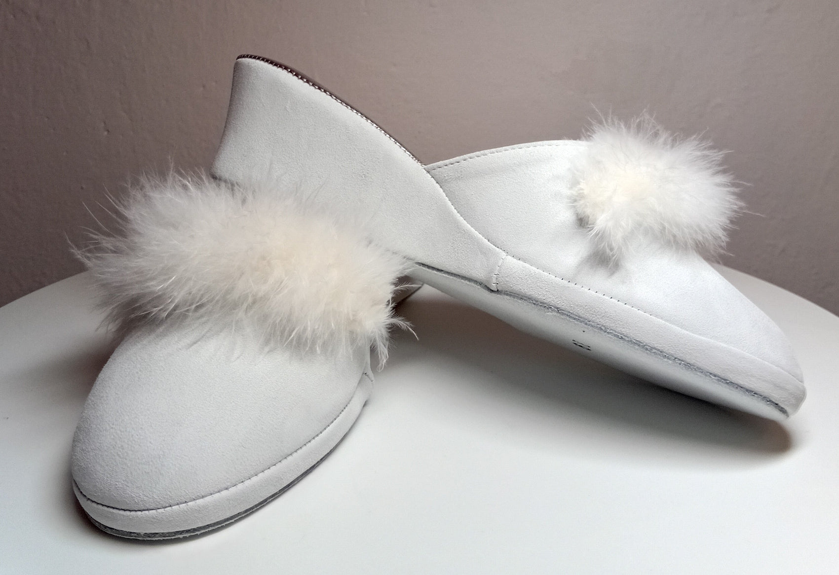 9000 Camoscio Bianco con Piuma Suola Bufalo Ciabatte da camera Donna Original Milly Made in Italy