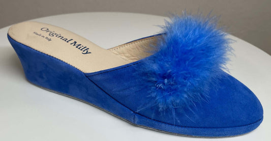 9000 Camoscio Blu con piuma suola Bufalo Ciabatte da camera Donna Original Milly Made in Italy