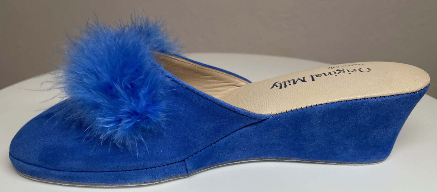 9000 Camoscio Blu con piuma suola Bufalo Ciabatte da camera Donna Original Milly Made in Italy
