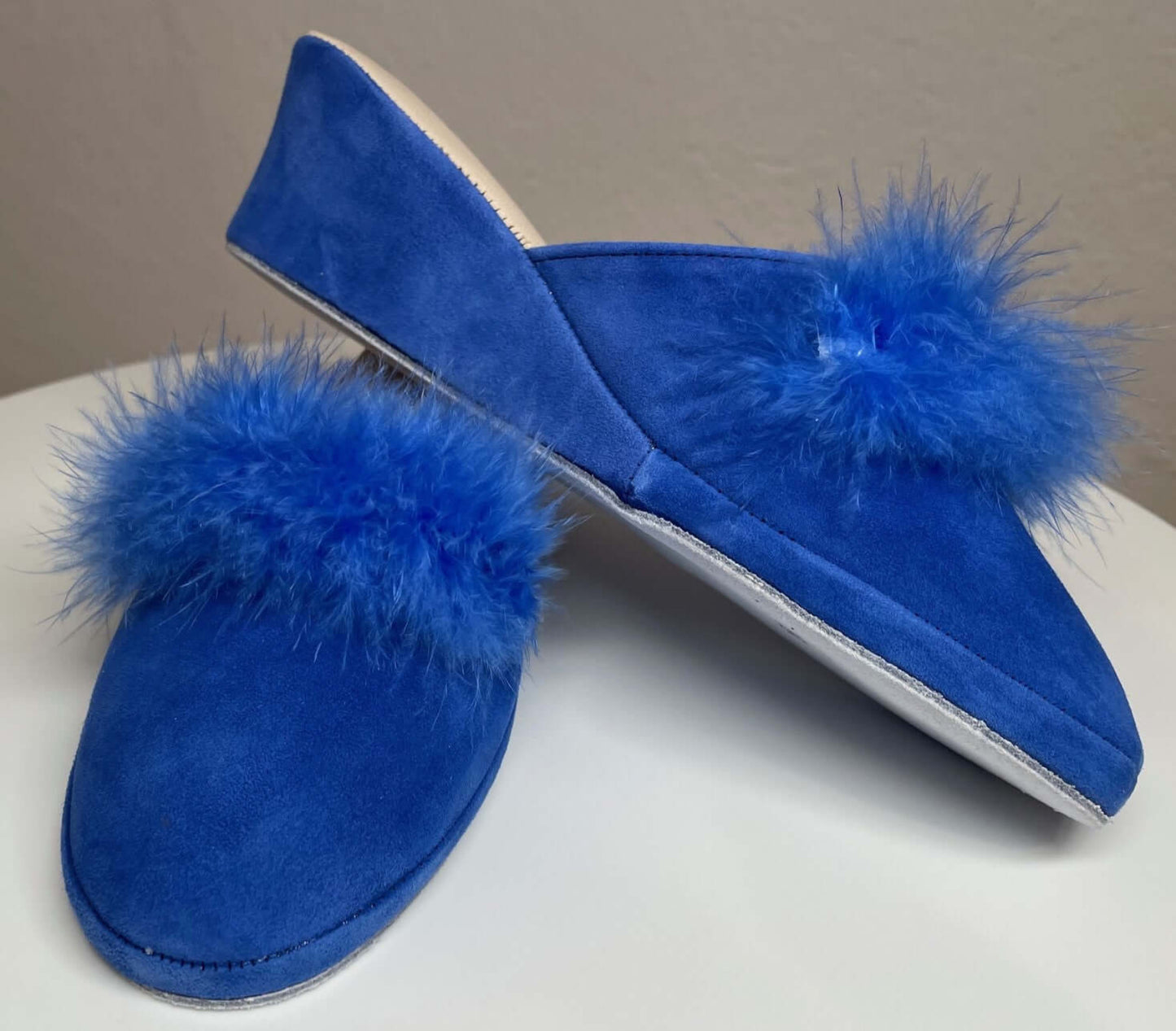 9000 Camoscio Blu con piuma suola Bufalo Ciabatte da camera Donna Original Milly Made in Italy