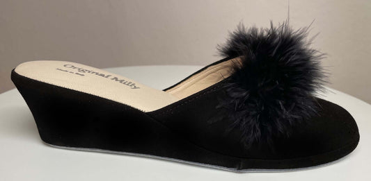 9000 Camoscio Nero con piuma suola Bufalo Ciabatte da camera Donna Original Milly Made in Italy