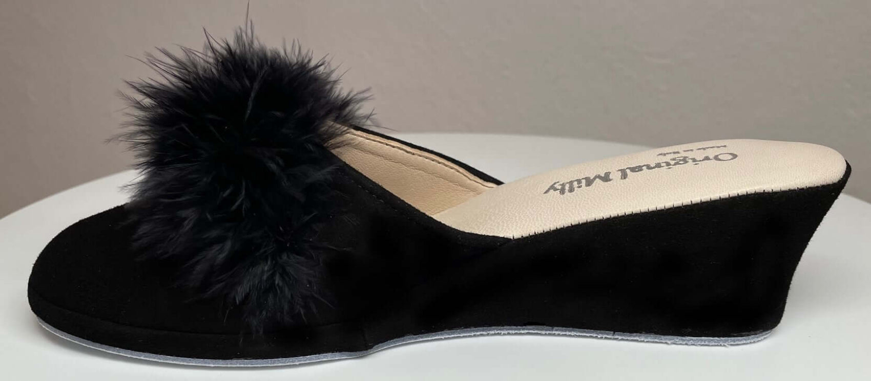 9000 Camoscio Nero con piuma suola Bufalo Ciabatte da camera Donna Original Milly Made in Italy