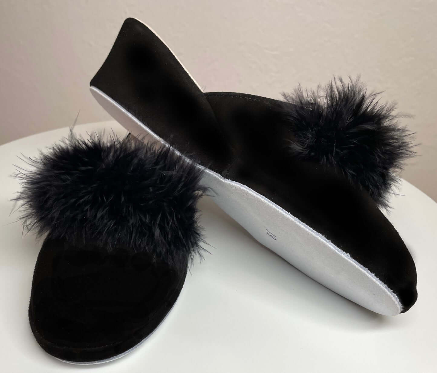9000 Camoscio Nero con piuma suola Bufalo Ciabatte da camera Donna Original Milly Made in Italy
