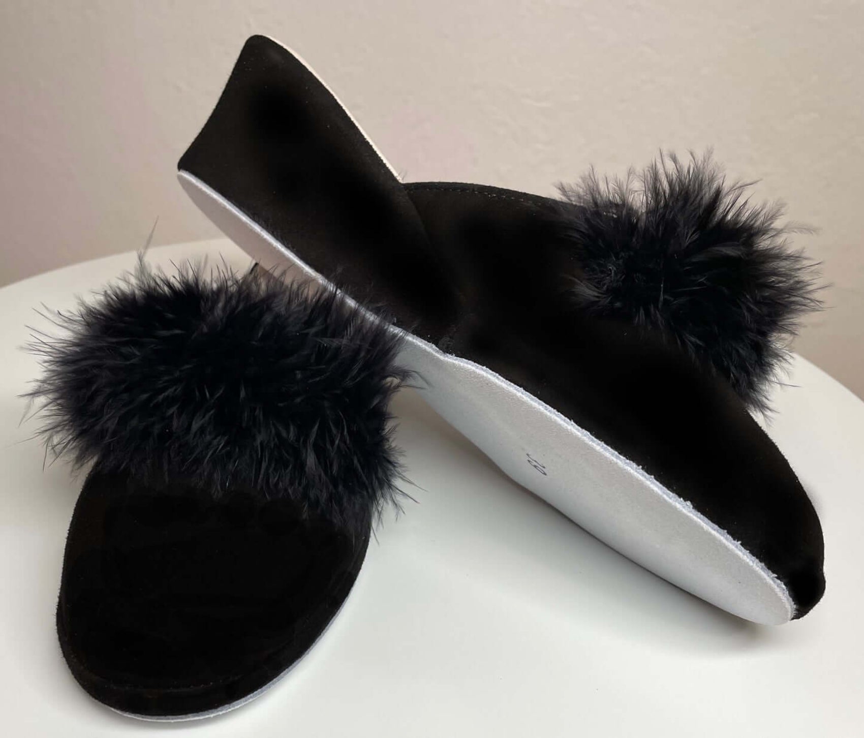 9000 Camoscio Nero con piuma suola Bufalo Ciabatte da camera Donna Original Milly Made in Italy