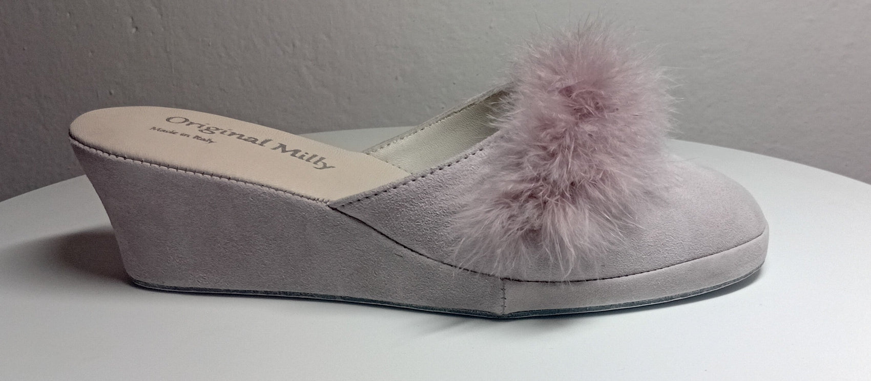 9000 Camoscio Peonia con piuma suola Bufalo Ciabatte da camera Donna Original Milly Made in Italy