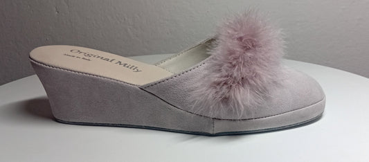 9000 Camoscio Peonia con piuma suola Bufalo Ciabatte da camera Donna Original Milly Made in Italy