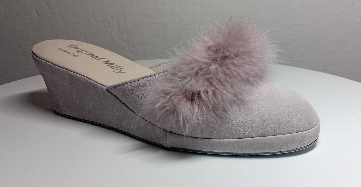 9000 Camoscio Peonia con piuma suola Bufalo Ciabatte da camera Donna Original Milly Made in Italy