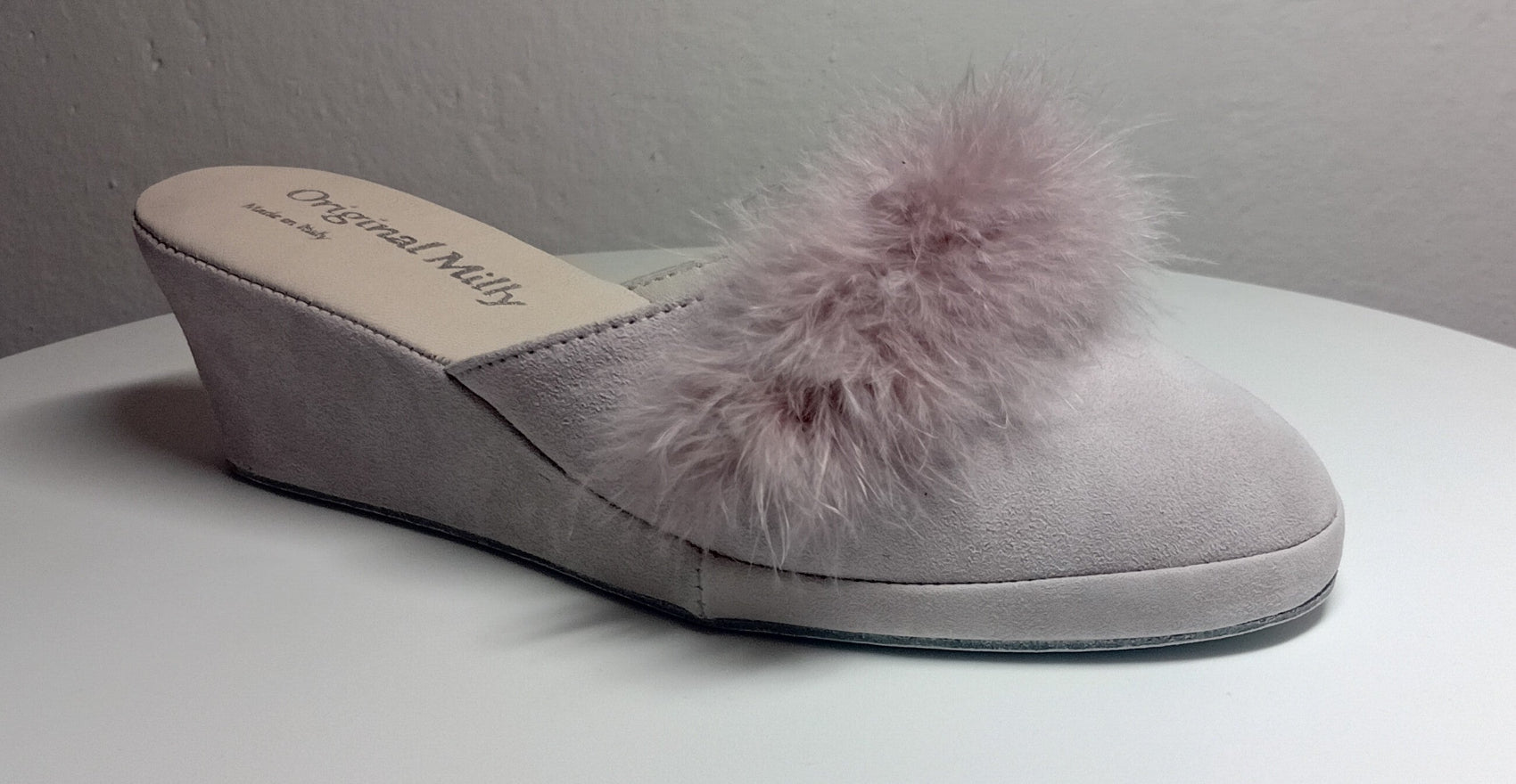 9000 Camoscio Peonia con piuma suola Bufalo Ciabatte da camera Donna Original Milly Made in Italy