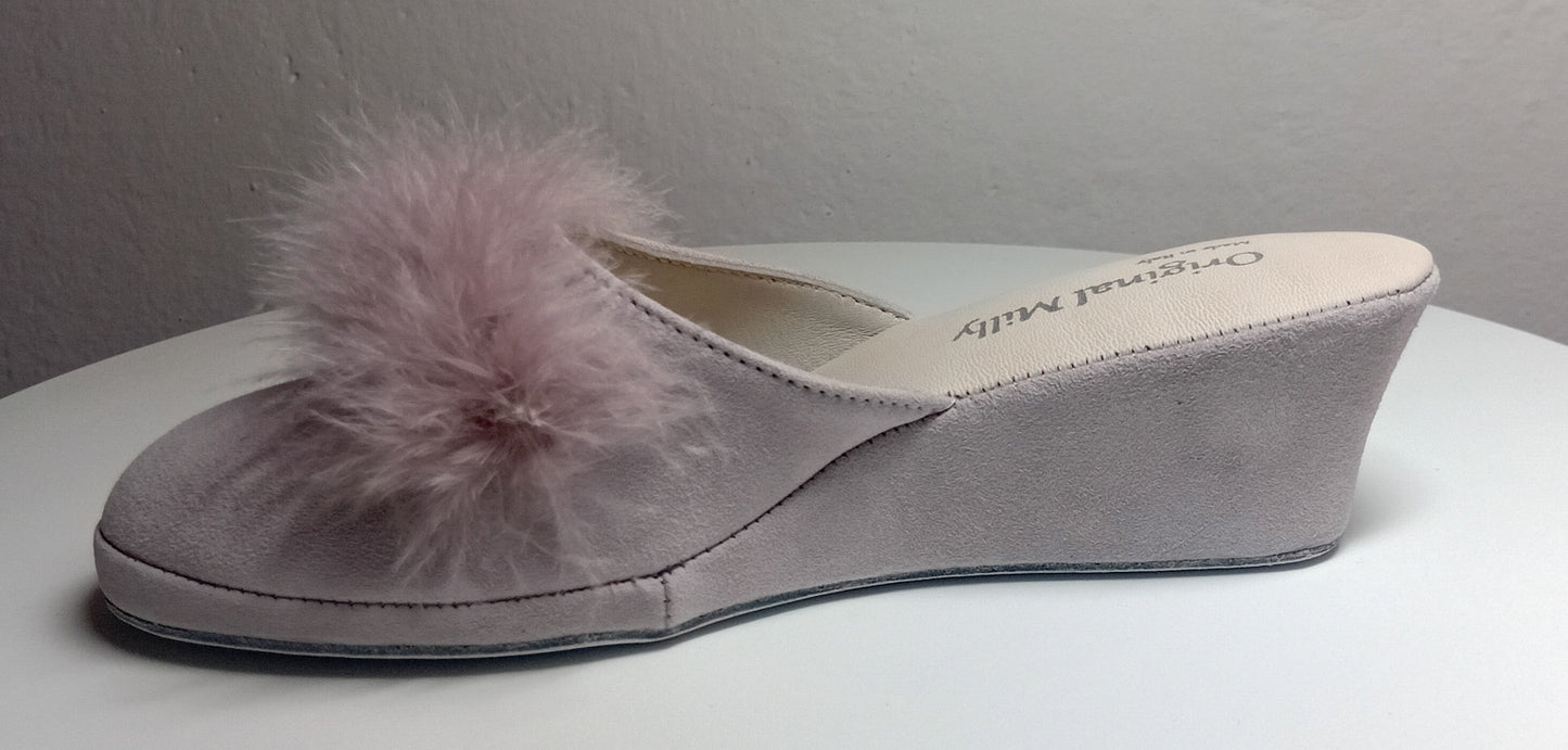 9000 Camoscio Peonia con piuma suola Bufalo Ciabatte da camera Donna Original Milly Made in Italy