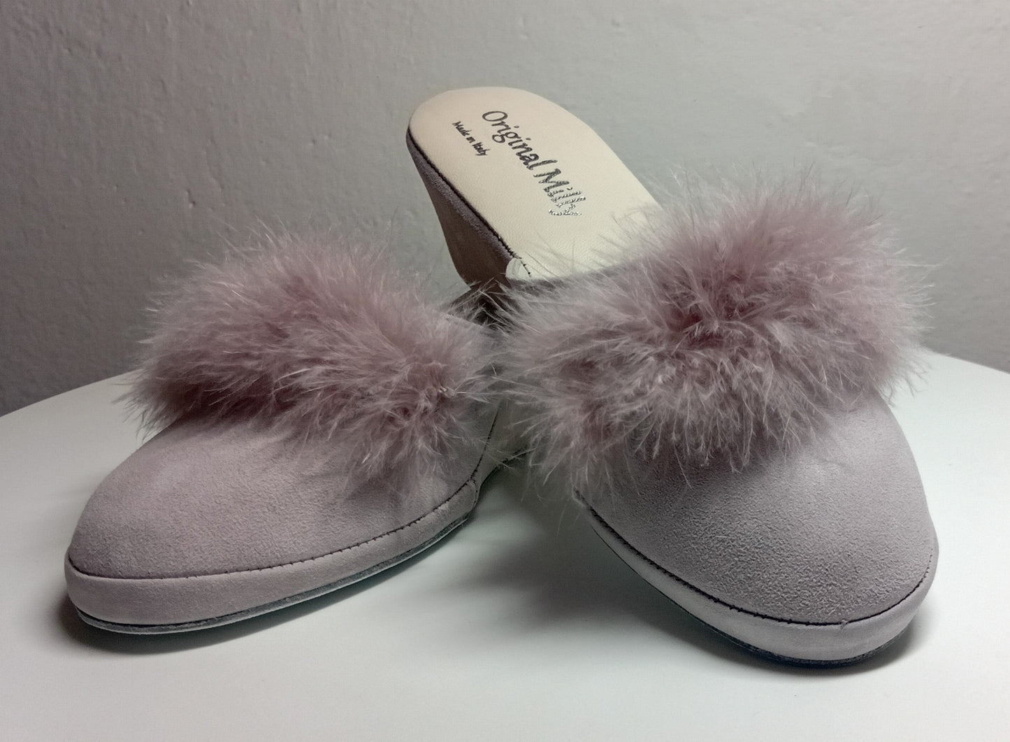 9000 Camoscio Peonia con piuma suola Bufalo Ciabatte da camera Donna Original Milly Made in Italy