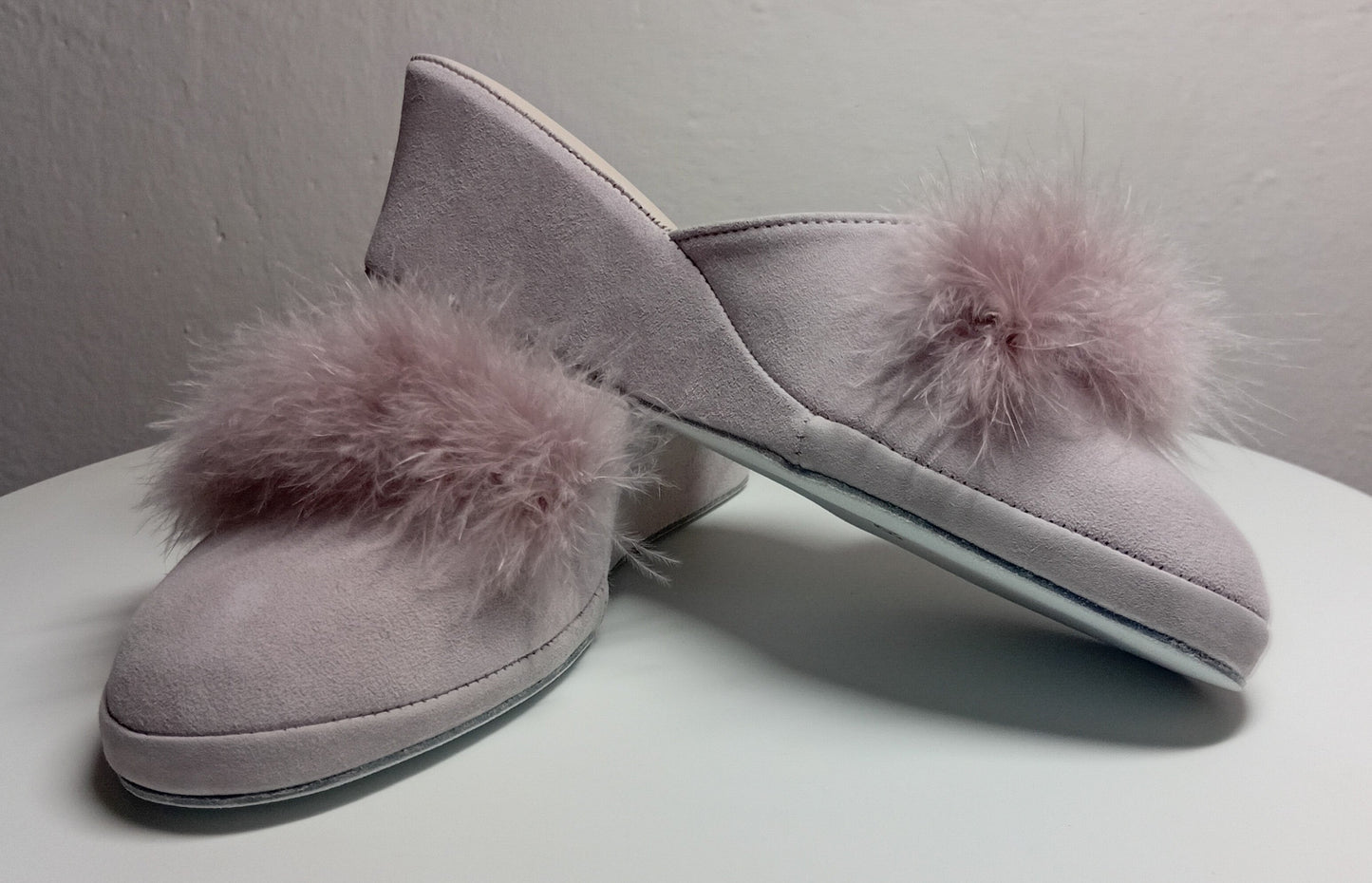 9000 Camoscio Peonia con piuma suola Bufalo Ciabatte da camera Donna Original Milly Made in Italy