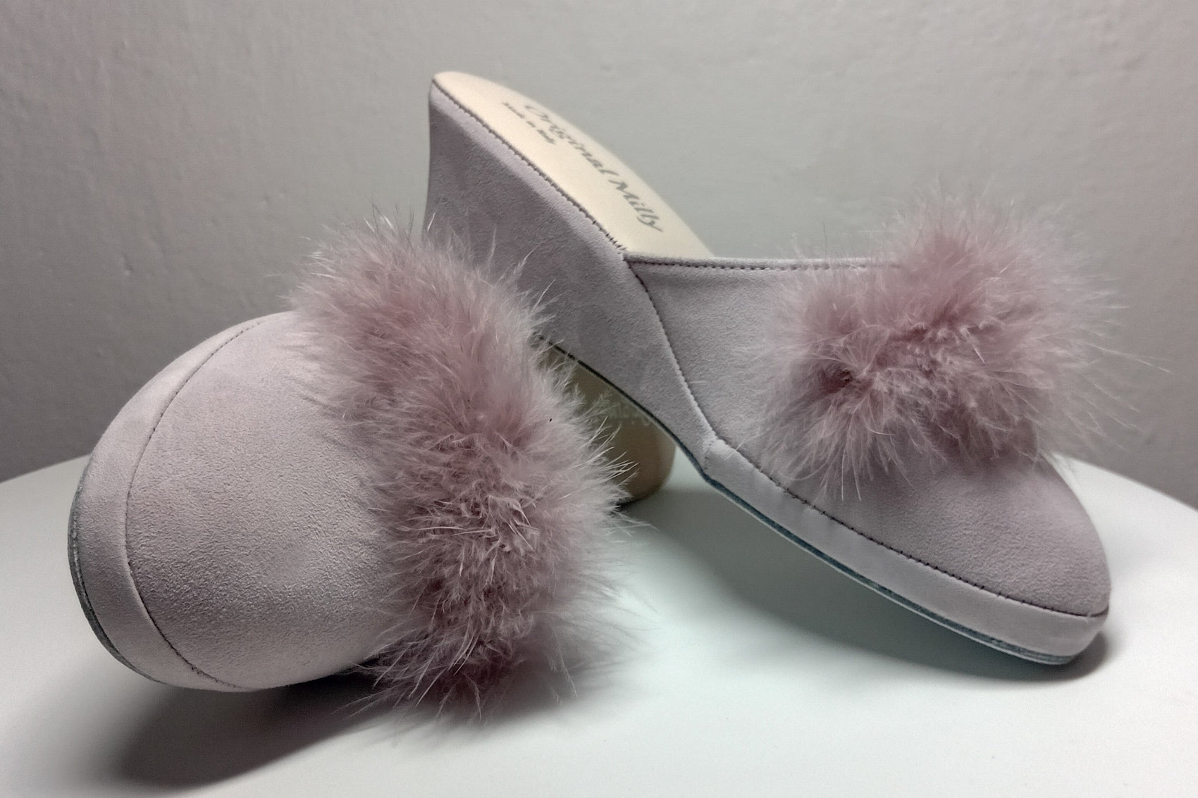 9000 Camoscio Peonia con piuma suola Bufalo Ciabatte da camera Donna Original Milly Made in Italy