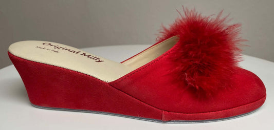 9000 Camoscio Rosso con piuma suola Bufalo Ciabatte da camera Donna Original Milly Made in Italy