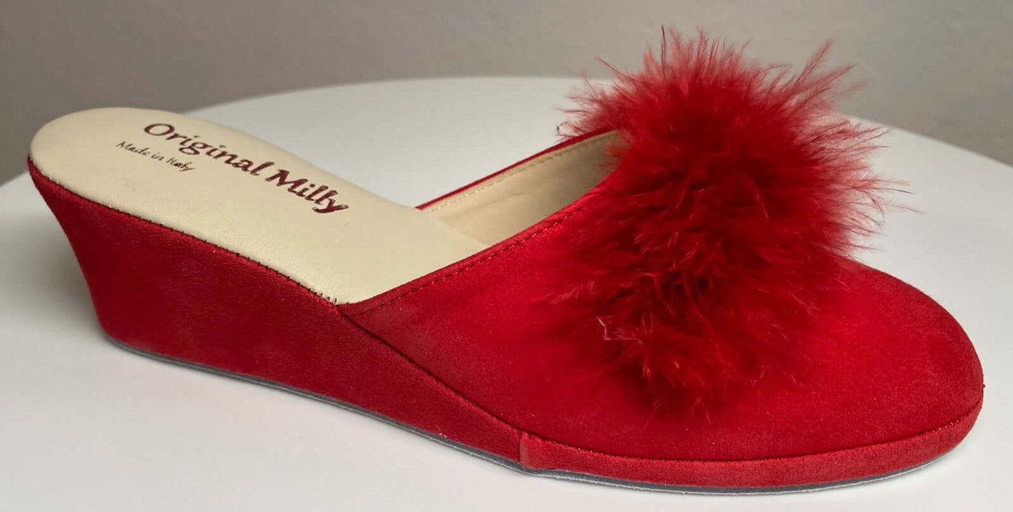 9000 Camoscio Rosso con piuma suola Bufalo Ciabatte da camera Donna Original Milly Made in Italy