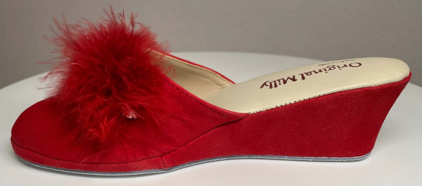 9000 Camoscio Rosso con piuma suola Bufalo Ciabatte da camera Donna Original Milly Made in Italy