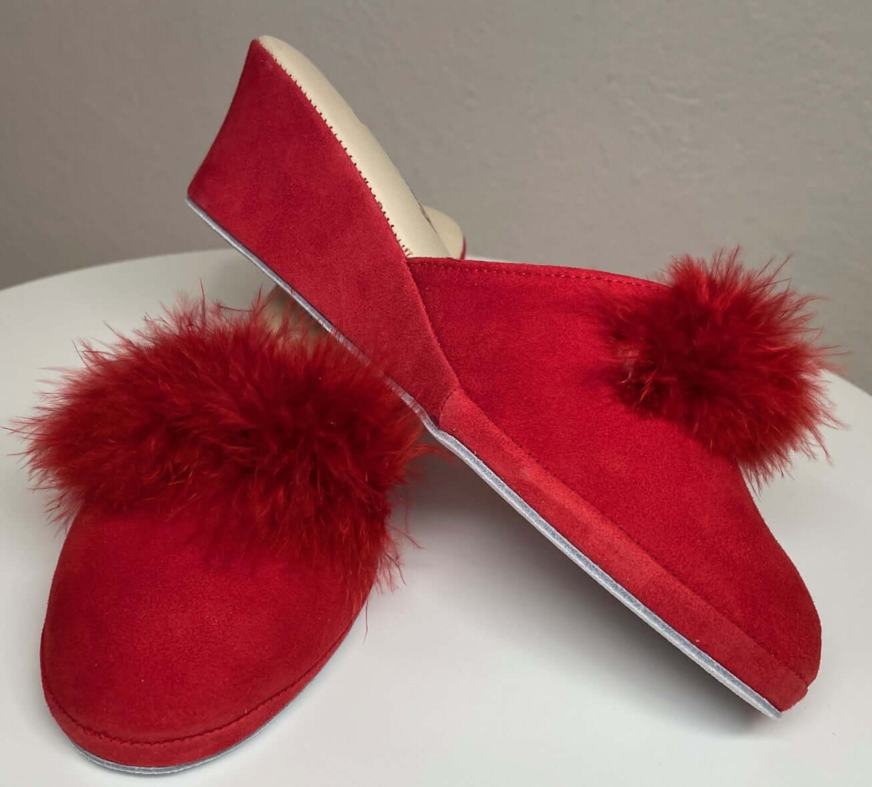 9000 Camoscio Rosso con piuma suola Bufalo Ciabatte da camera Donna Original Milly Made in Italy