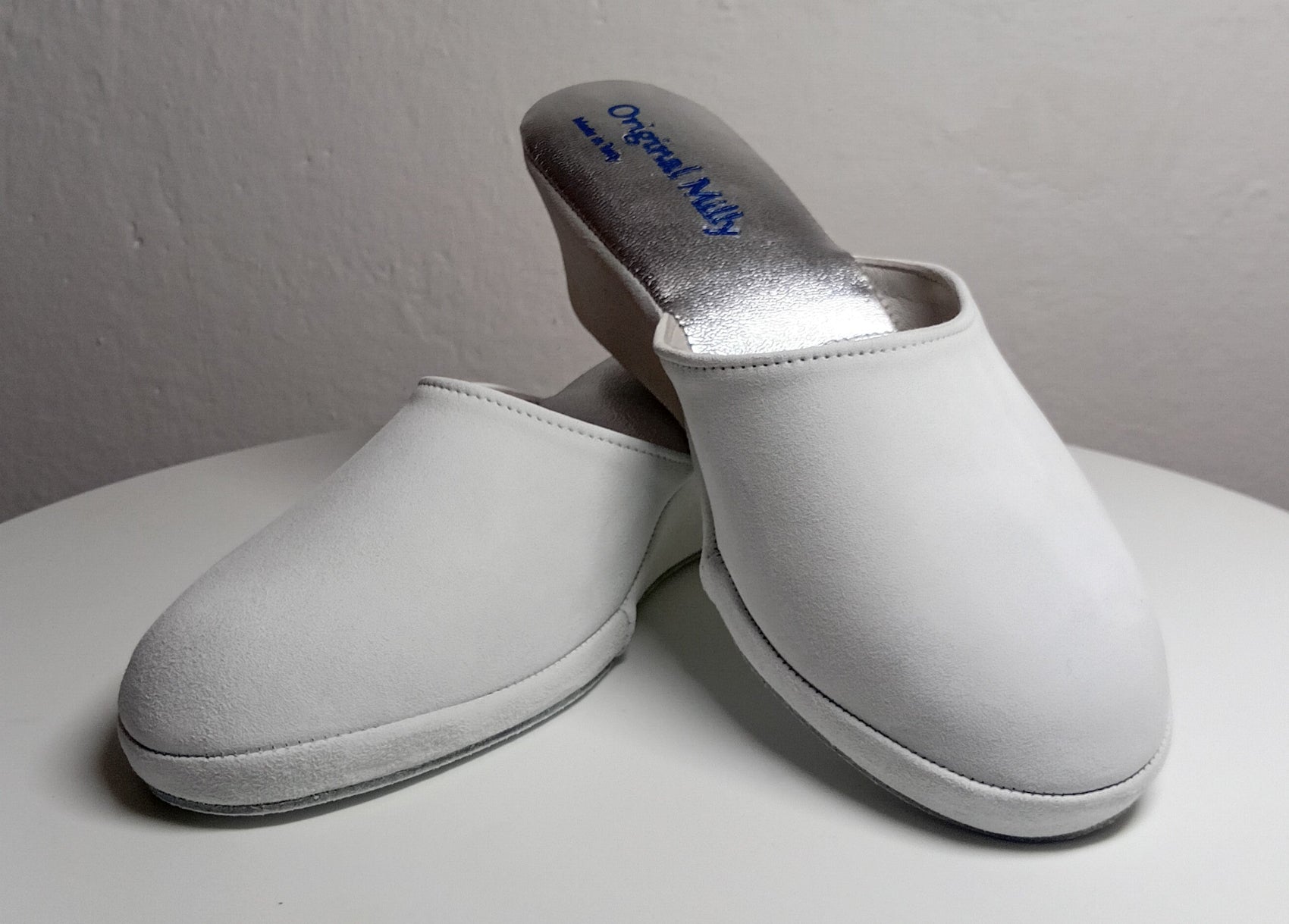9001 Camoscio Bianco Suola Bufalo Ciabatte da camera Donna Original Milly Made in Italy
