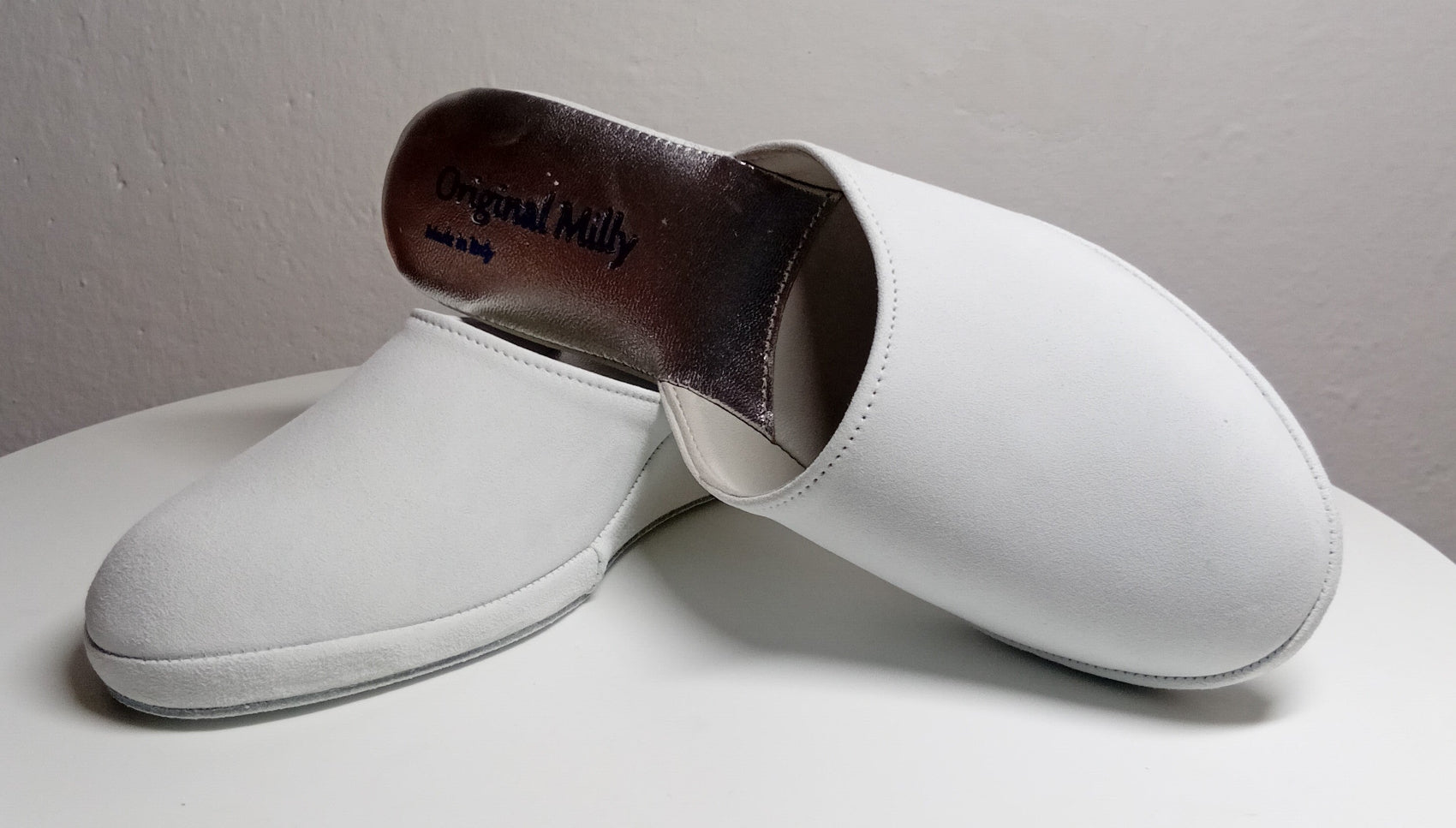 9001 Camoscio Bianco Suola Bufalo Ciabatte da camera Donna Original Milly Made in Italy