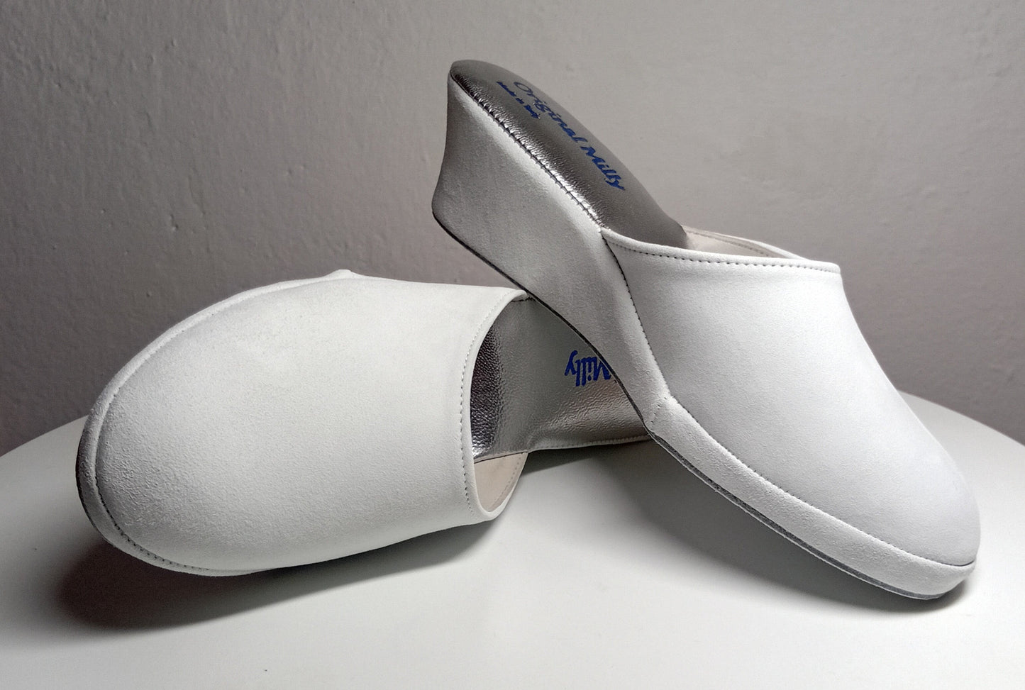 9001 Camoscio Bianco Suola Bufalo Ciabatte da camera Donna Original Milly Made in Italy