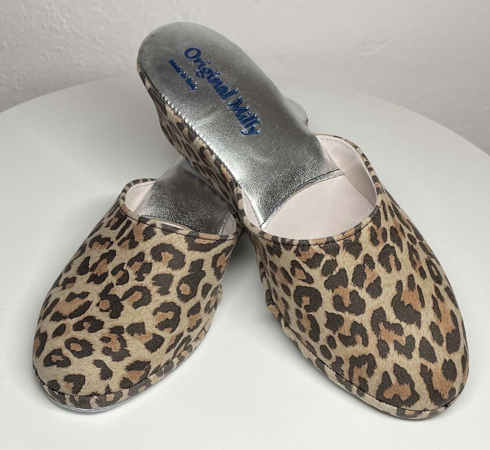 9001 Camoscio Leopardo Suola Bufalo Ciabatte da camera Donna Original Milly Made in Italy