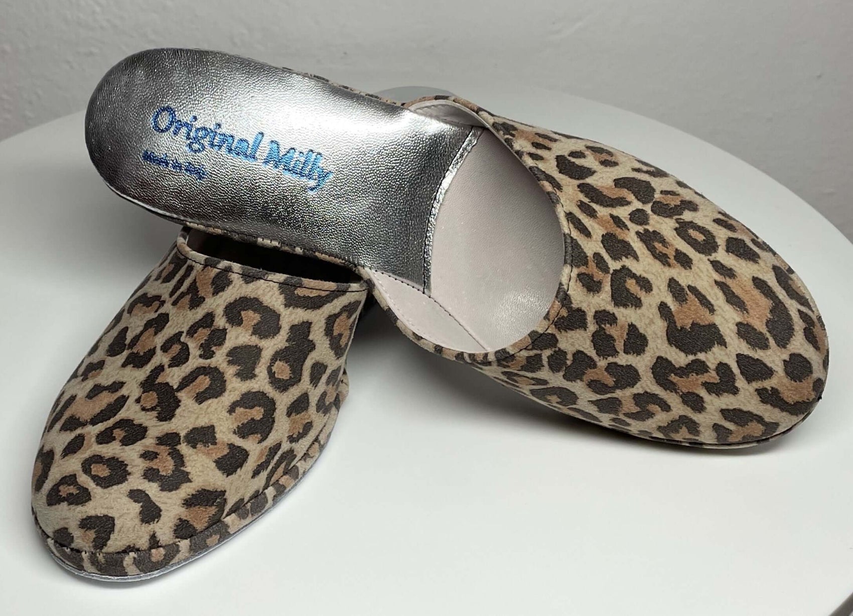9001 Camoscio Leopardo Suola Bufalo Ciabatte da camera Donna Original Milly Made in Italy